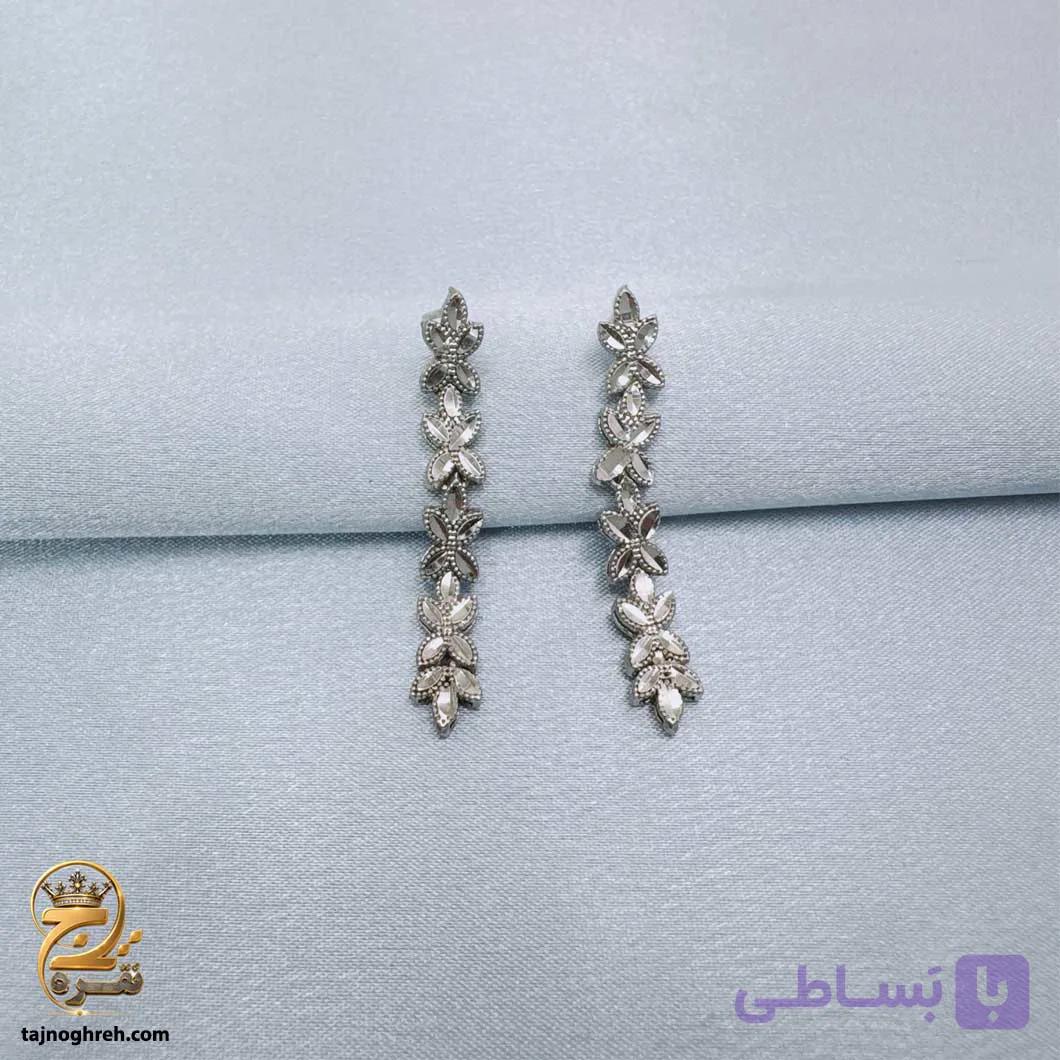 گوشواره نقره زنانه آویز تراش زیتونی مدل ESW E129 — تصویر 1