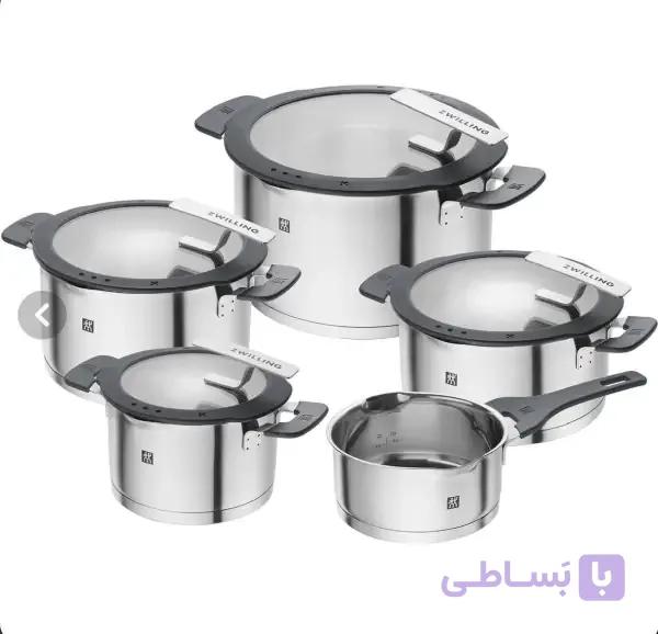 سرویس قابلمه ۵ پارچه استیل زولینگ مدل Simplify اصل آلمان (۹ تکه با درب) — تصویر 1