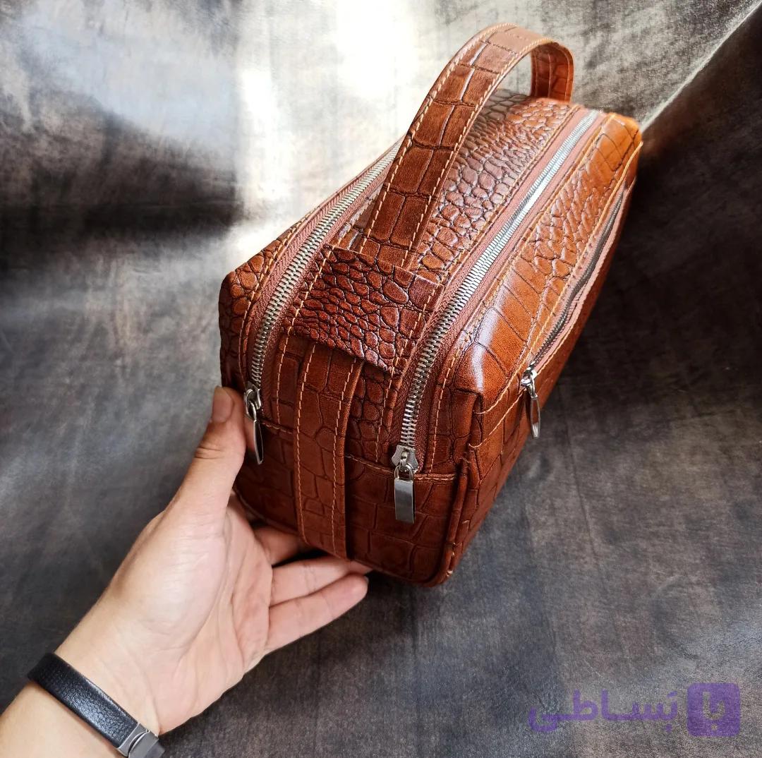 کیف دستی شوزبگ مردانه چرم گاوی لیزارمشکی دوحالته سایز بزرگ mandi