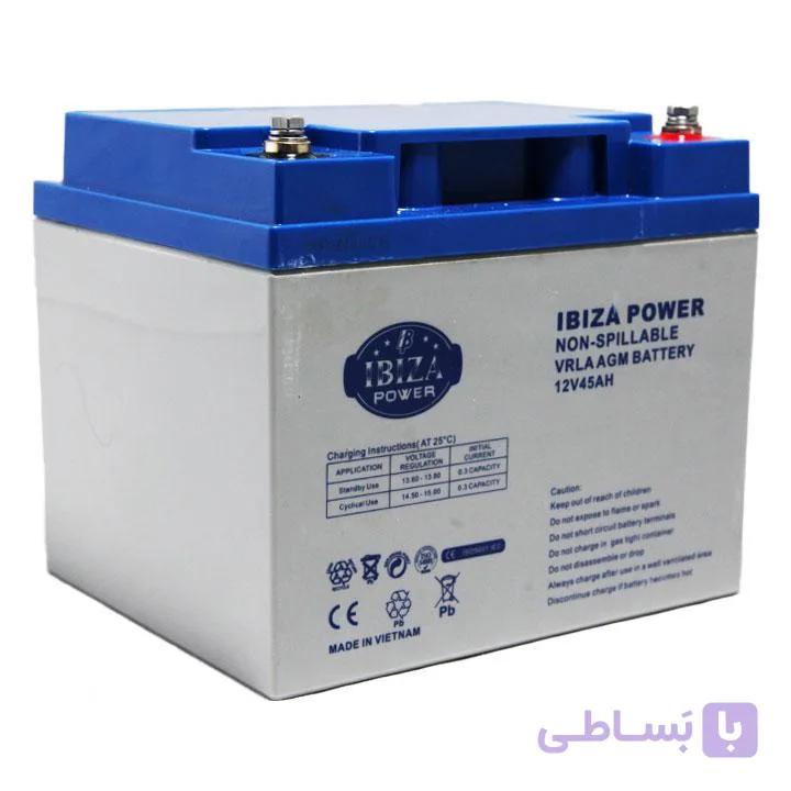 باتری یو پی اس 12 ولت 45 آمپر ساعت ایبیزا ibiza مدل 12V45AH ساخت ویتنام