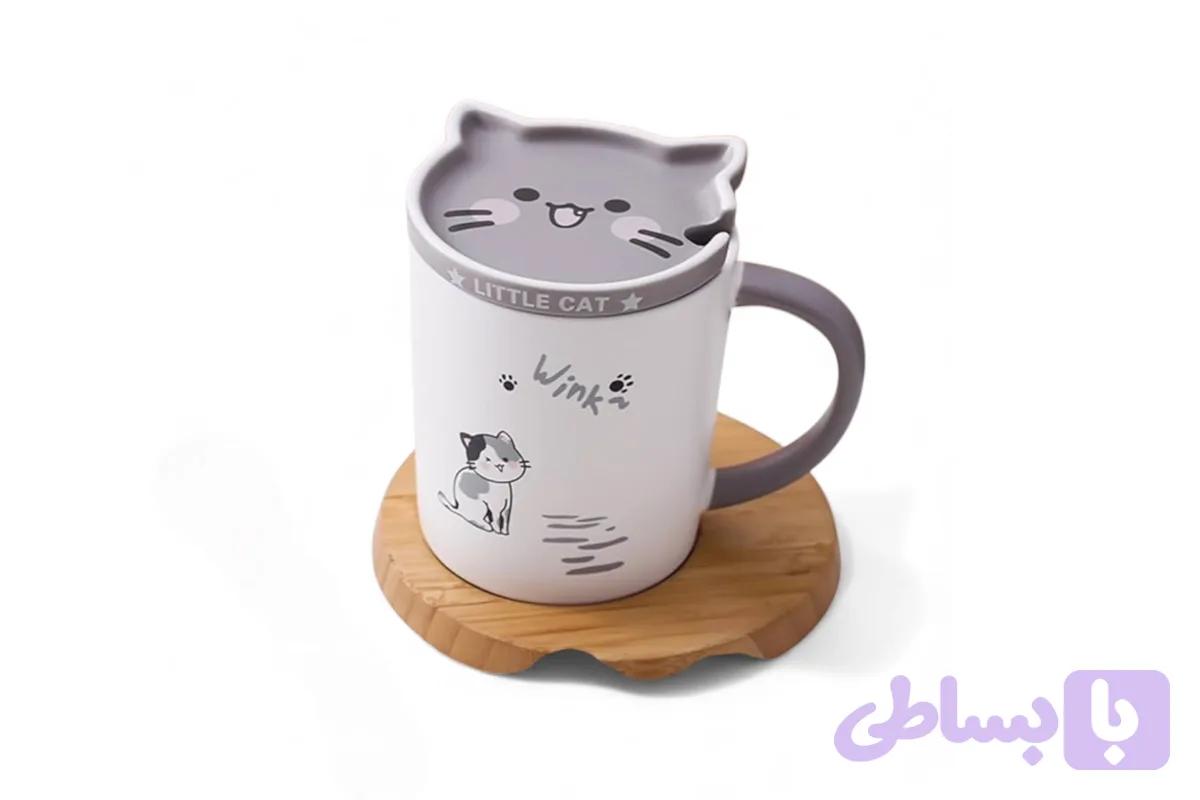 ماگ گربه نعلبکی دار