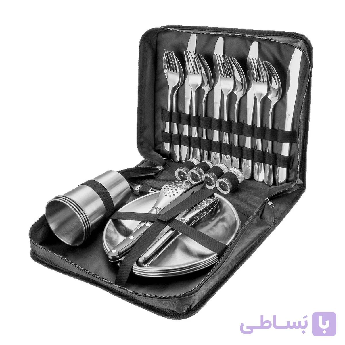 سرویس کامل 4 نفره ظروف کمپینگ استیل(ضخیم) +بشقاب سایز بزرگ — تصویر 1