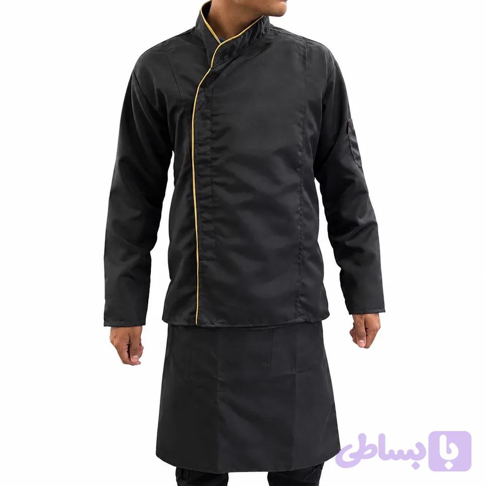 ست سرآشپز مشکی (کلاه، روپوش و پیش‌بند) | Black Chef Uniform Set