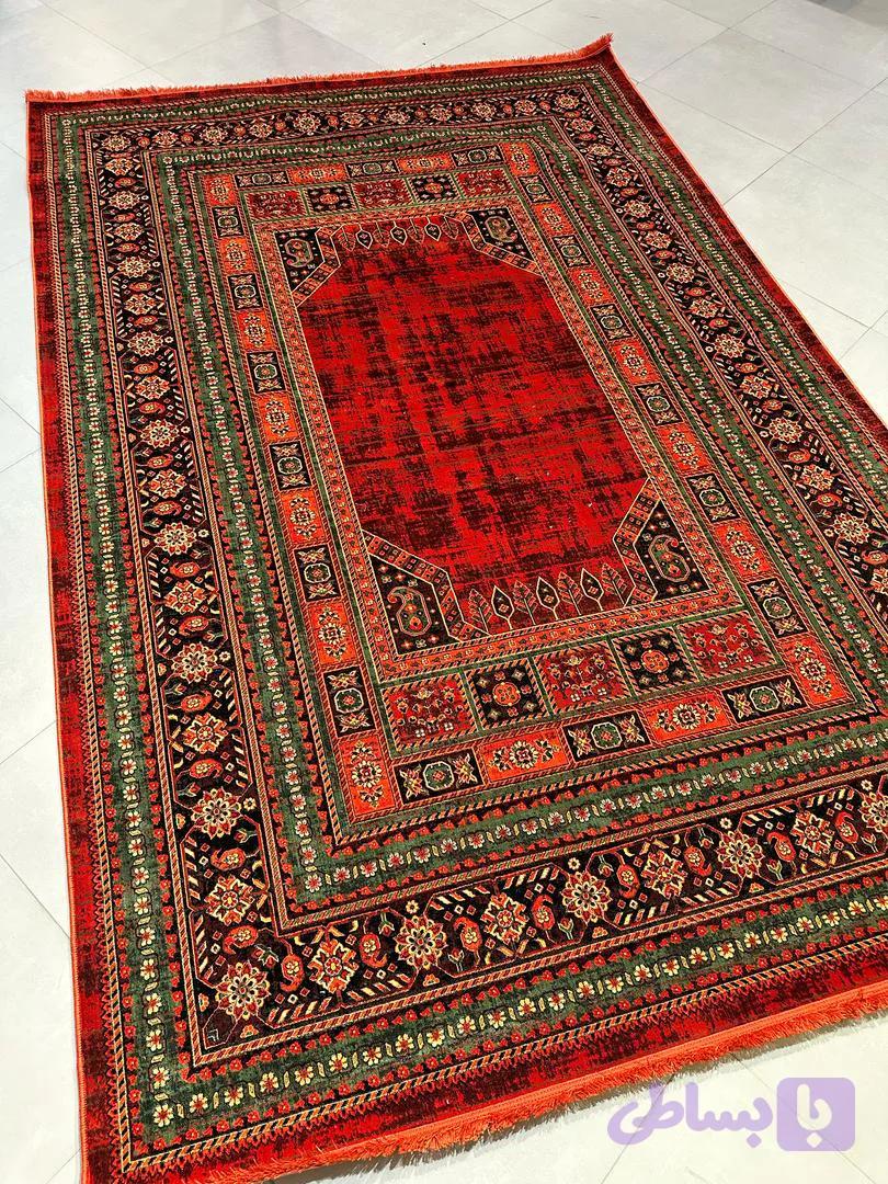 فرش ابریشم گونه خشتی کف ساده