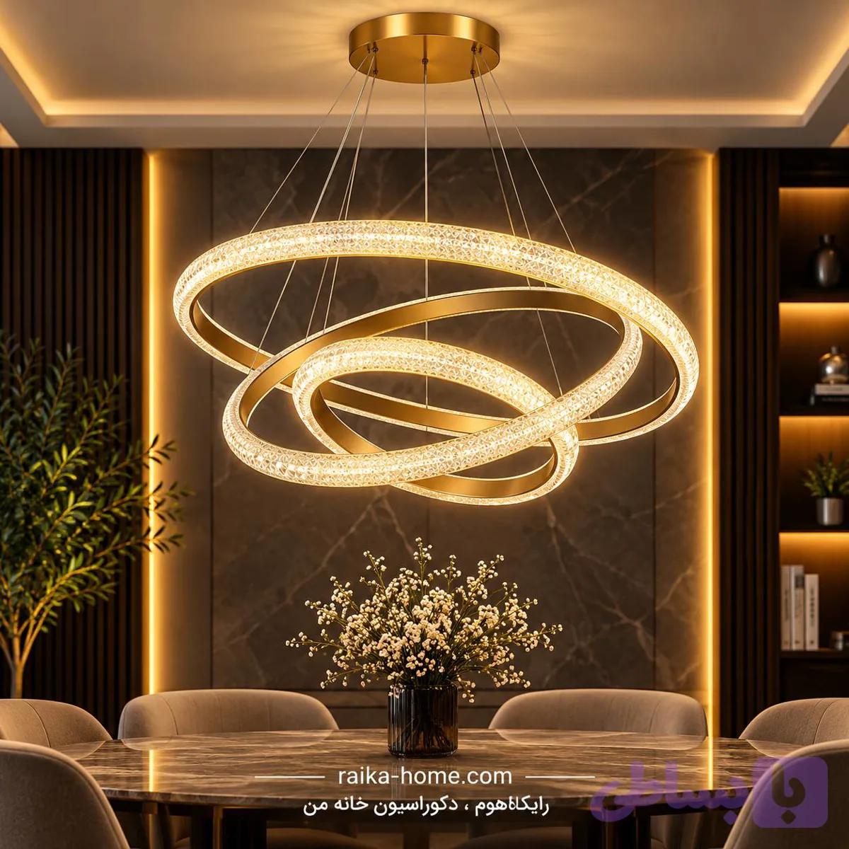 لوستر سه حلقه کریستالی مدل پوست مار MKLITA-118 — تصویر 1