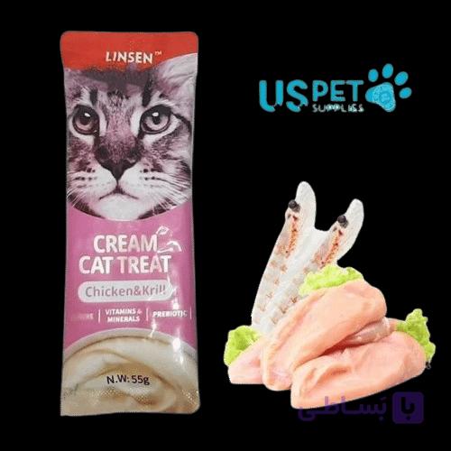 بستنی گربه لینسن یو اس پت طعم مرغ و کریل ۵۵ گرمی