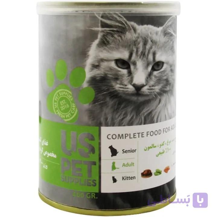 کنسرو گربه یو اس پت مرغ و کدو و سالمون 400 گرم — تصویر 1