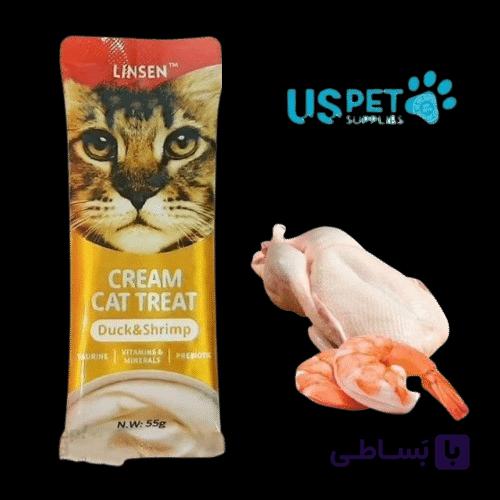 بستنی گربه لینسن یو اس پت طعم اردک و میگو ۵۵ گرمی