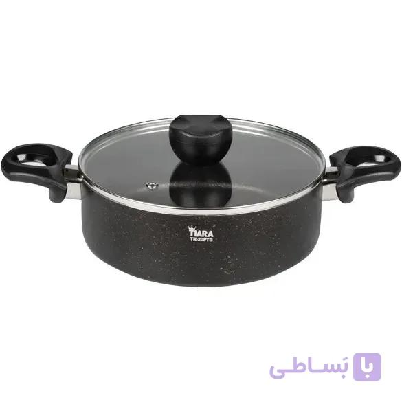 تابه 20 دو دسته درب شیشه با رینگ استیل برند تیارا