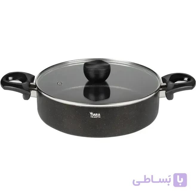 تابه 22 دو دسته درب شیشه با رینگ استیل برند تیارا