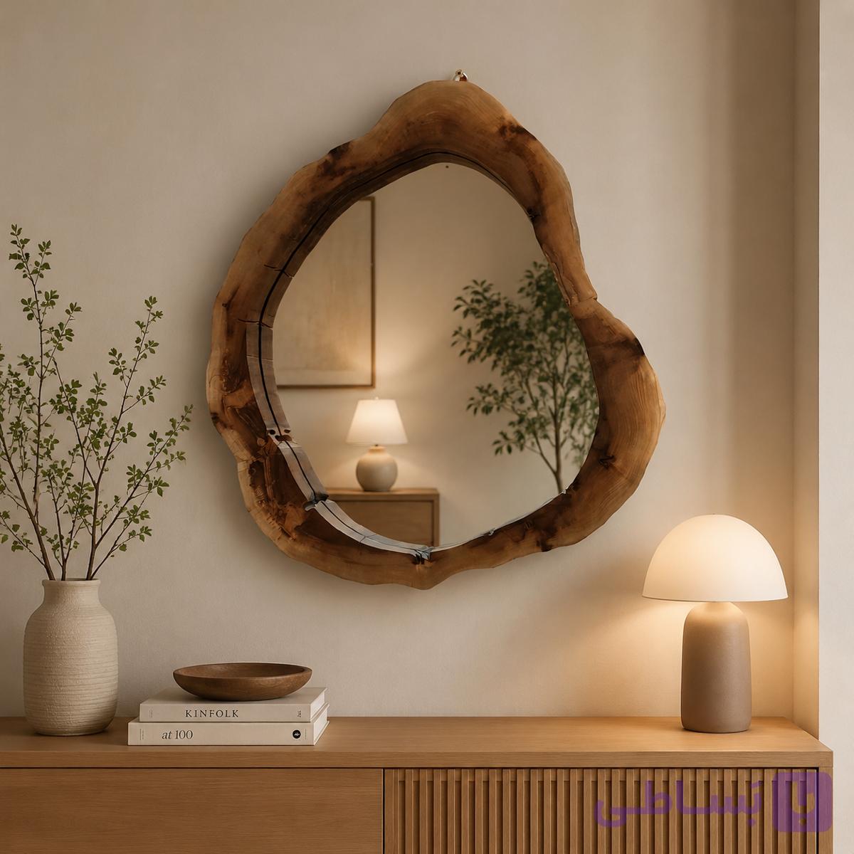 آینه دیواری چوب گردو طبیعی ارگانیک ۶۱×۵۵ | مستروود
