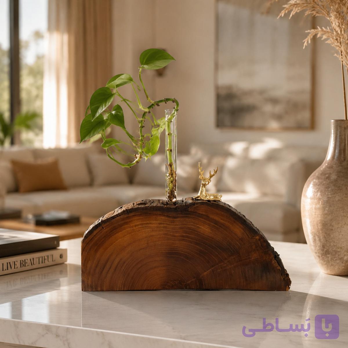 گلدان روستیک مستروود مدل نیم‌دایره – ساخته شده از چوب طبیعی سنجد