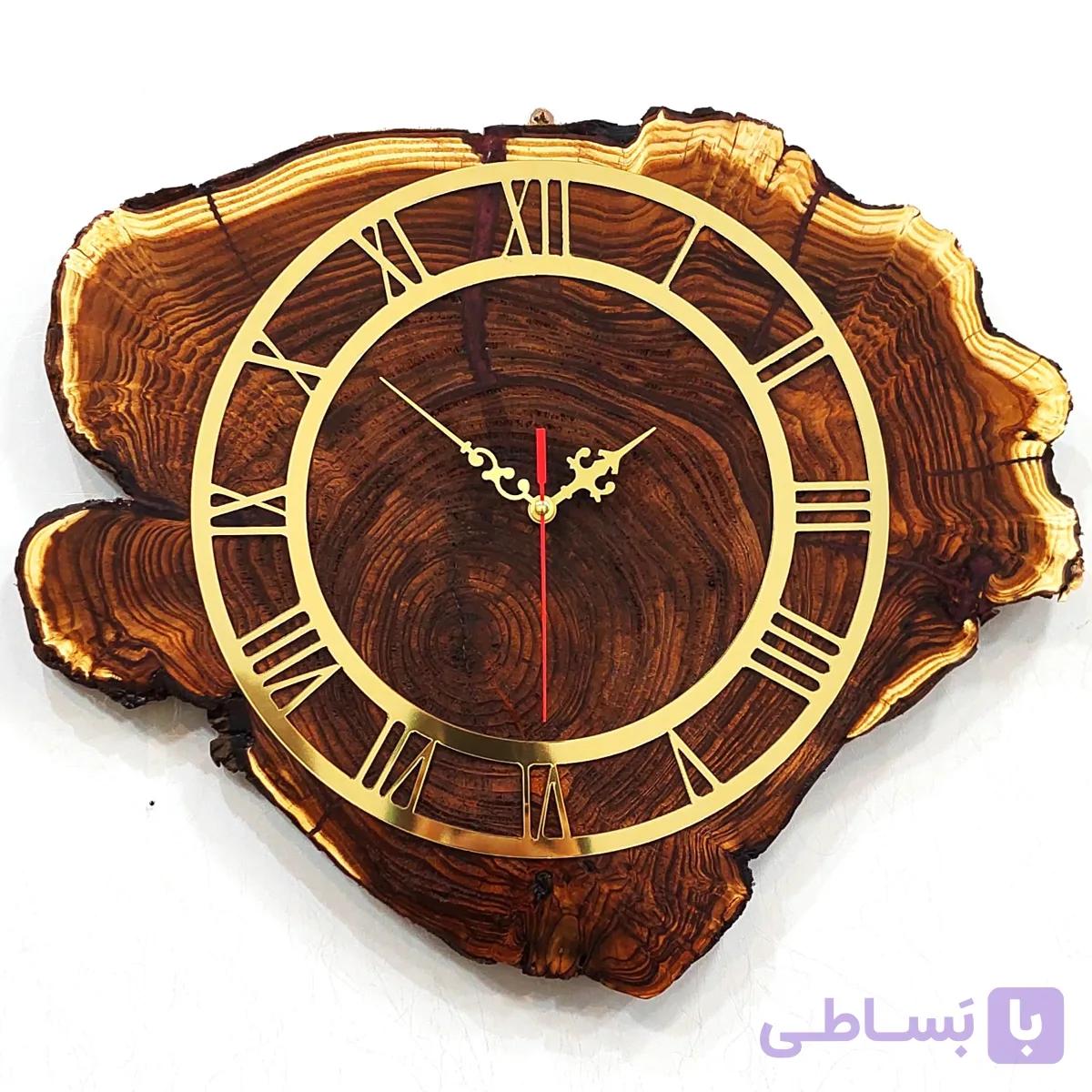 ساعت دیواری چوبی رستیک چوب سنجد ورزین طرح گل طبیعی