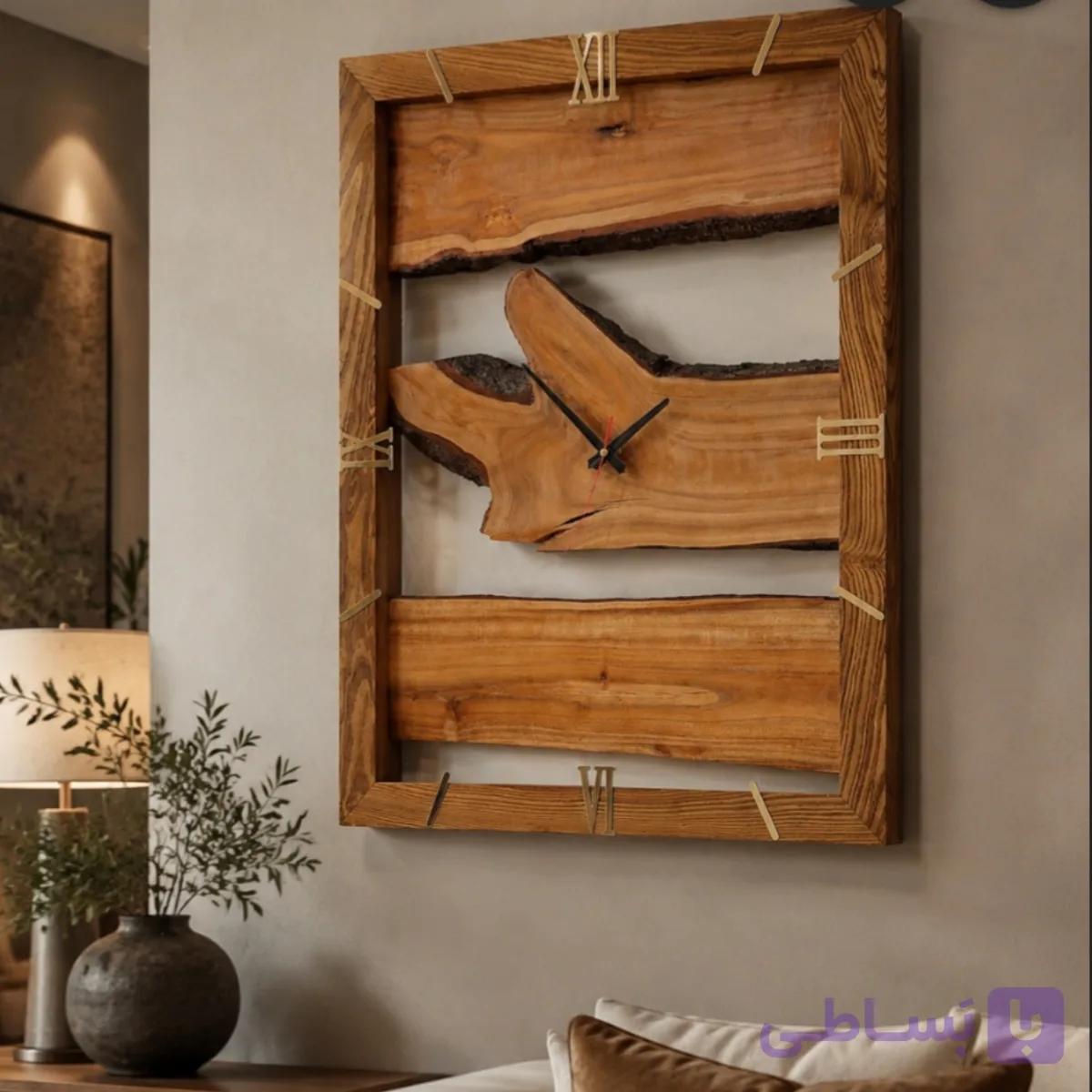 ساعت دیواری چوبی بزرگ مستروود مدل «سنجد و گیلاس» (ابعاد ۵۵×۷۰)