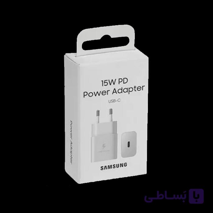 شارژر فست شارژ 15 وات اصلی سامسونگ 2 پین با پورت تایپ سی 15Watt USB C TO C مدل EP-T1510 ساخت ویتنام — تصویر 1