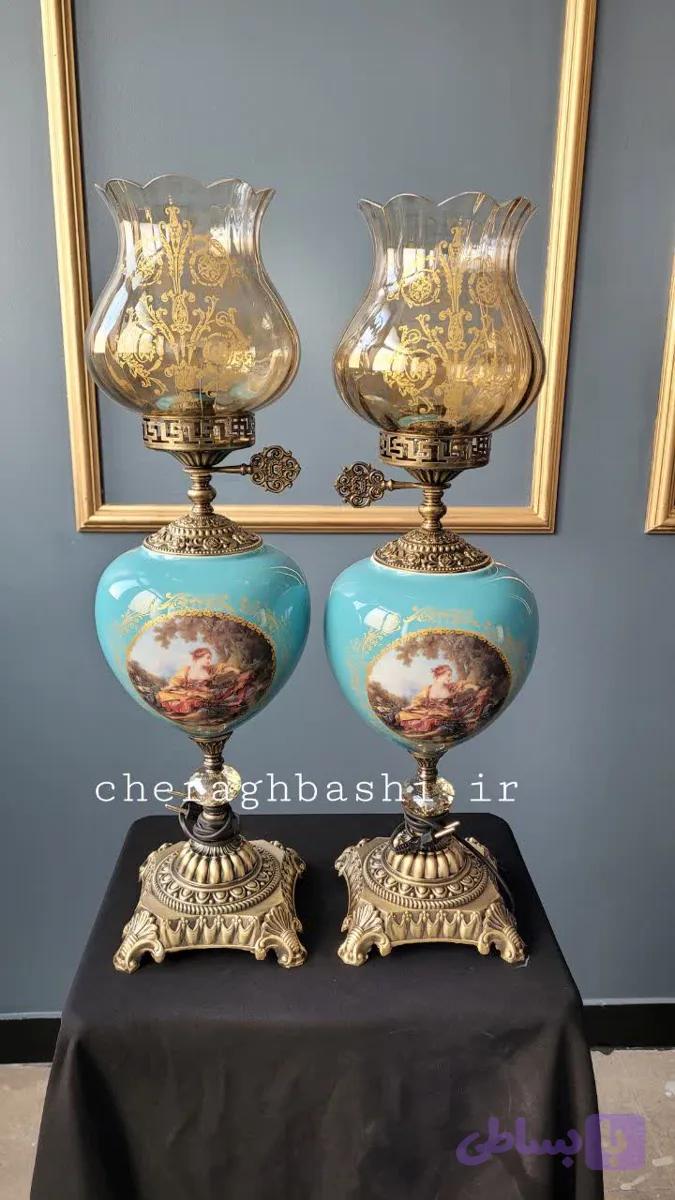 یک جفت چراغ دنسی مدل ایتالیایی فیروزه ای
