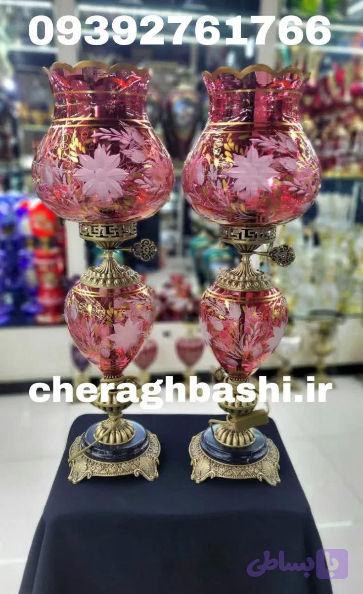 یک جفت چراغ لاله مدل تراش گل پنبه رنگ آلمانی