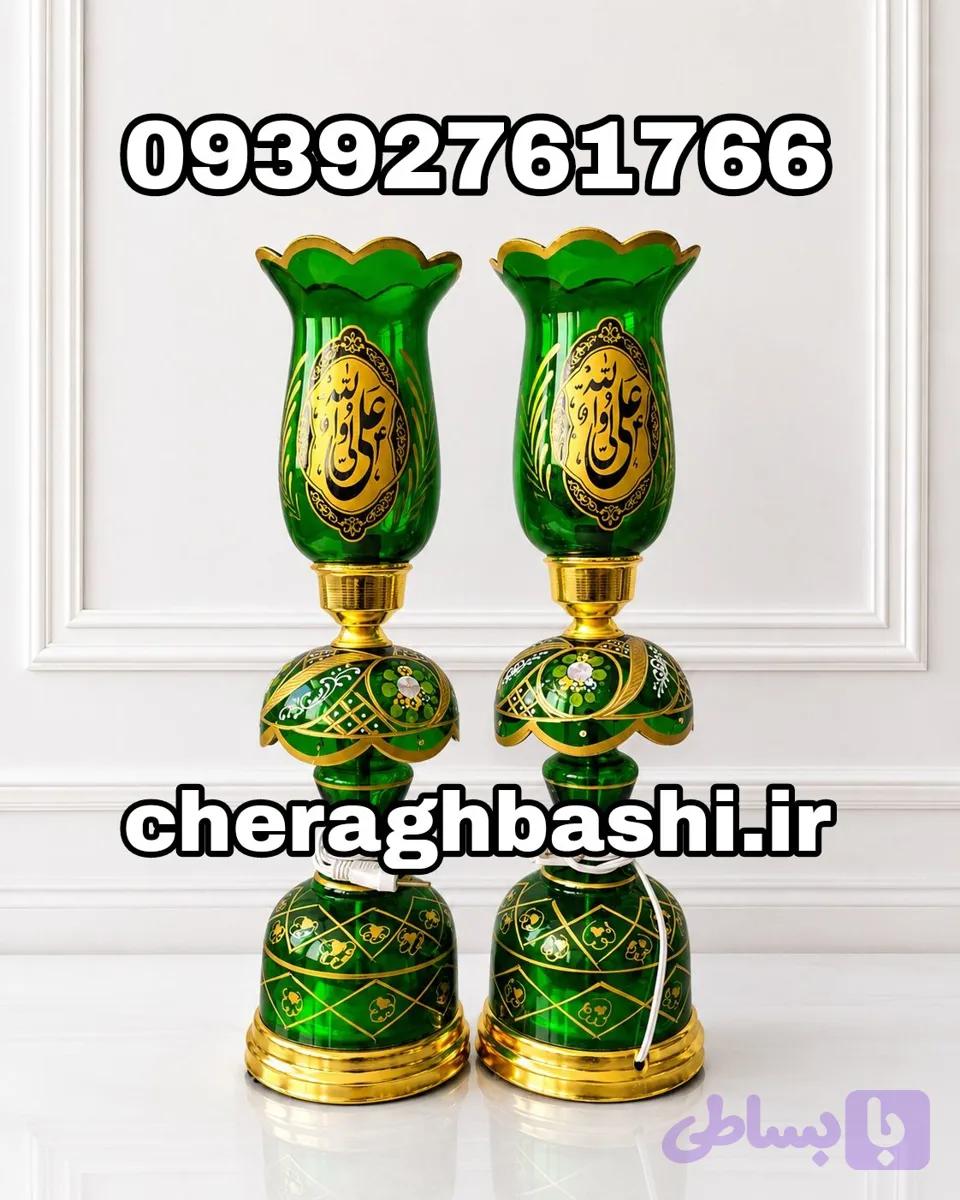 یک جفت چراغ لاله مذهبی 45 سانتی رومیزی کنار ممبری هیئتی — تصویر 1