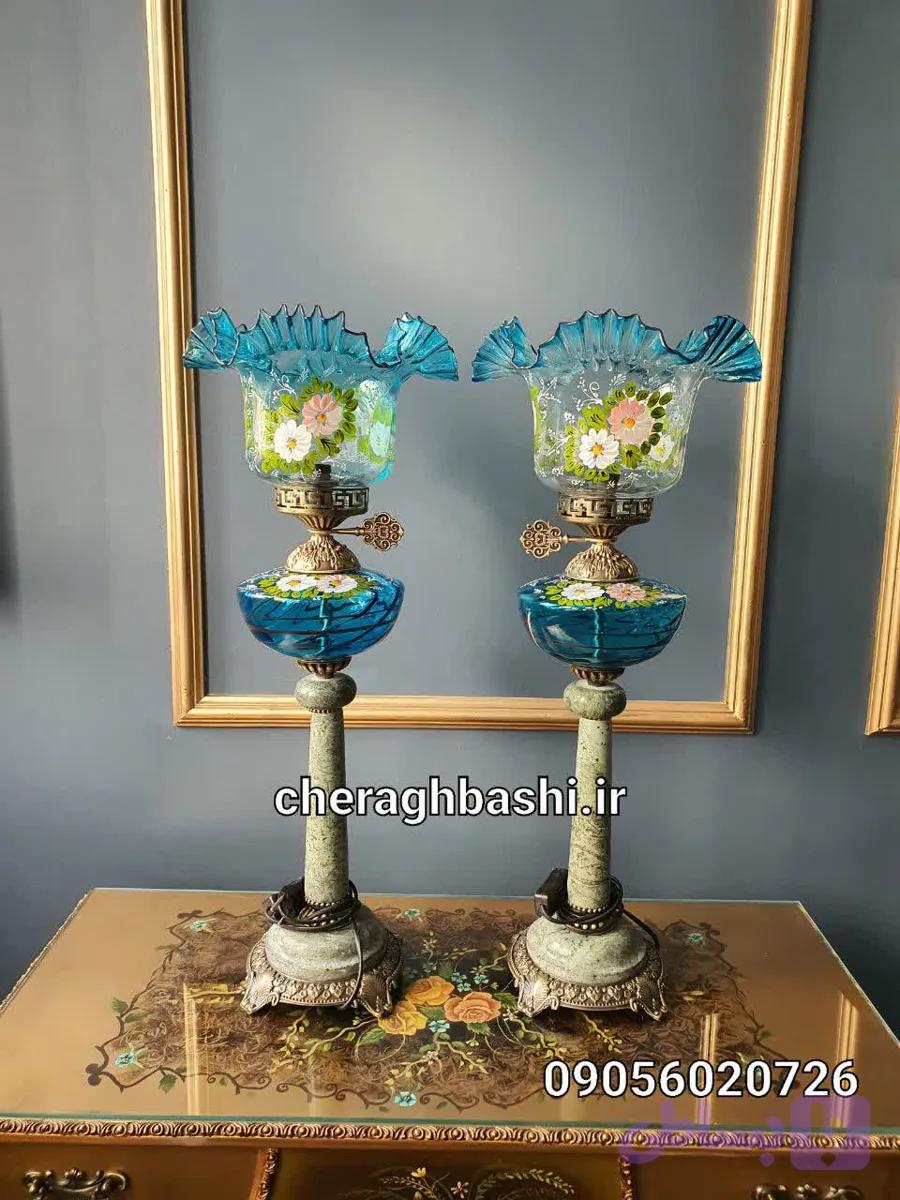 چراغ لب چین خودرنگ رنگ لاجوردی نقاشی سفارشی پایه سنگ مرمر — تصویر 1