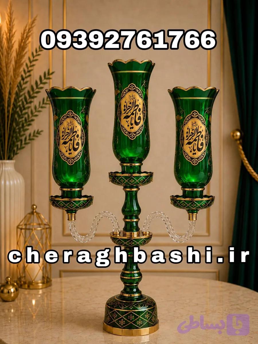 چراغ لاله مذهبی رومیزی سه شاخه لوستر رومیزی — تصویر 1
