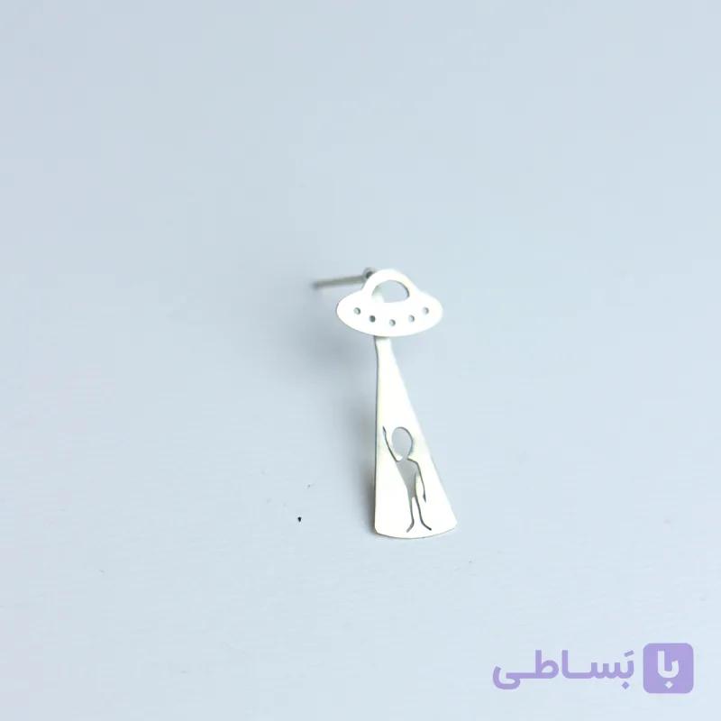 گوشواره نقره ۲ تکه سفینه و آدم فضایی — تصویر 1