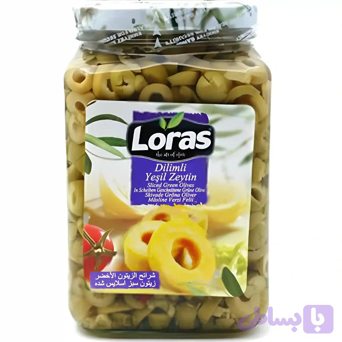 زیتون سبز اسلایس شده لوراس Loras Dilimli Yesil Zeytin وزن 2000 گرم