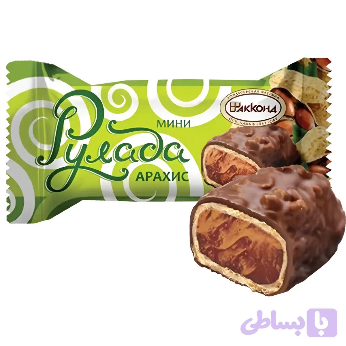 ویفر شکلاتی پذیرایی آکوند Akkond مدل رولادا مغز کرم بادام زمینی (شکلات ریز)A