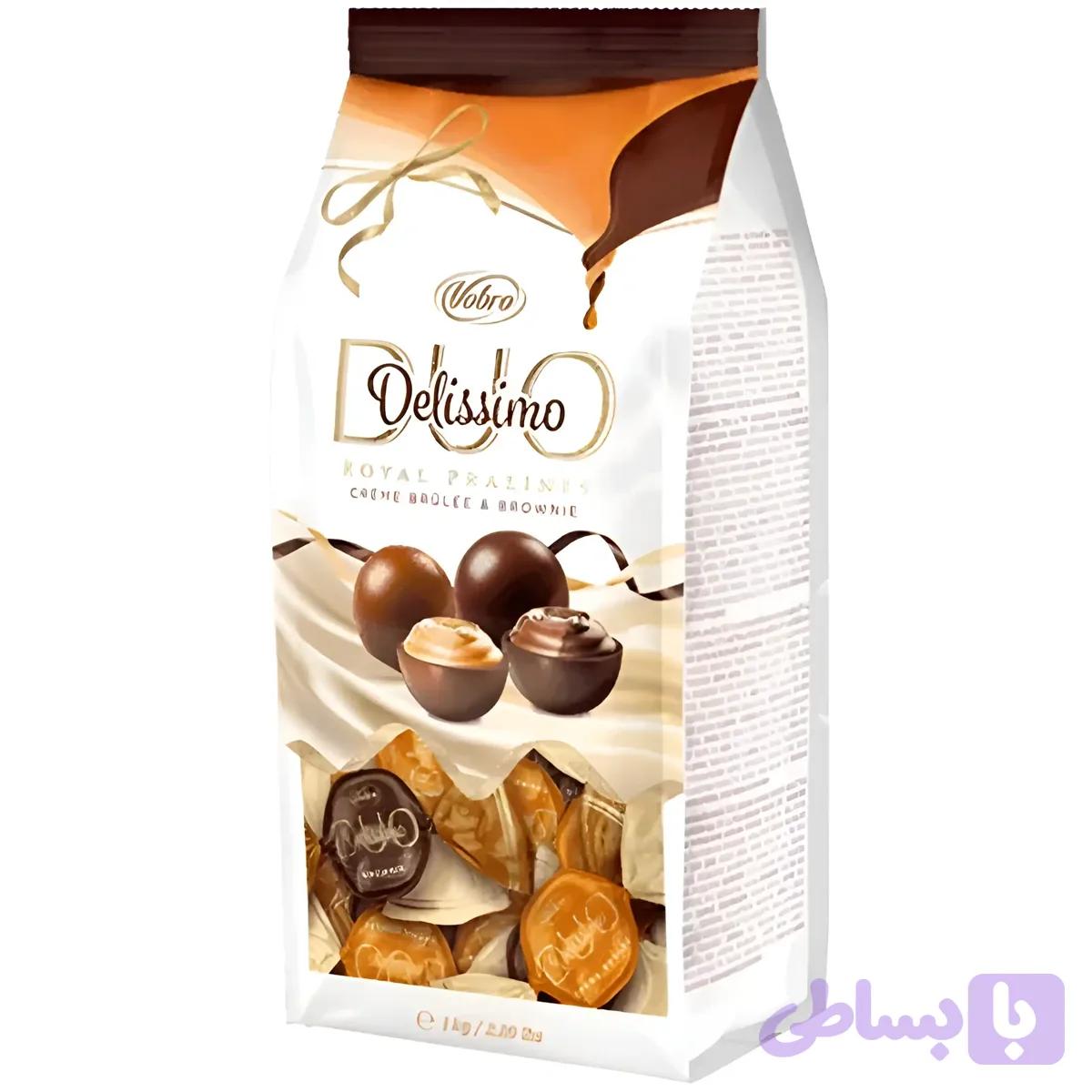 شکلات دلیسیمو وبرو با مغز کرم برولی و براونی Vobro Delissimo بسته 1 کیلویی