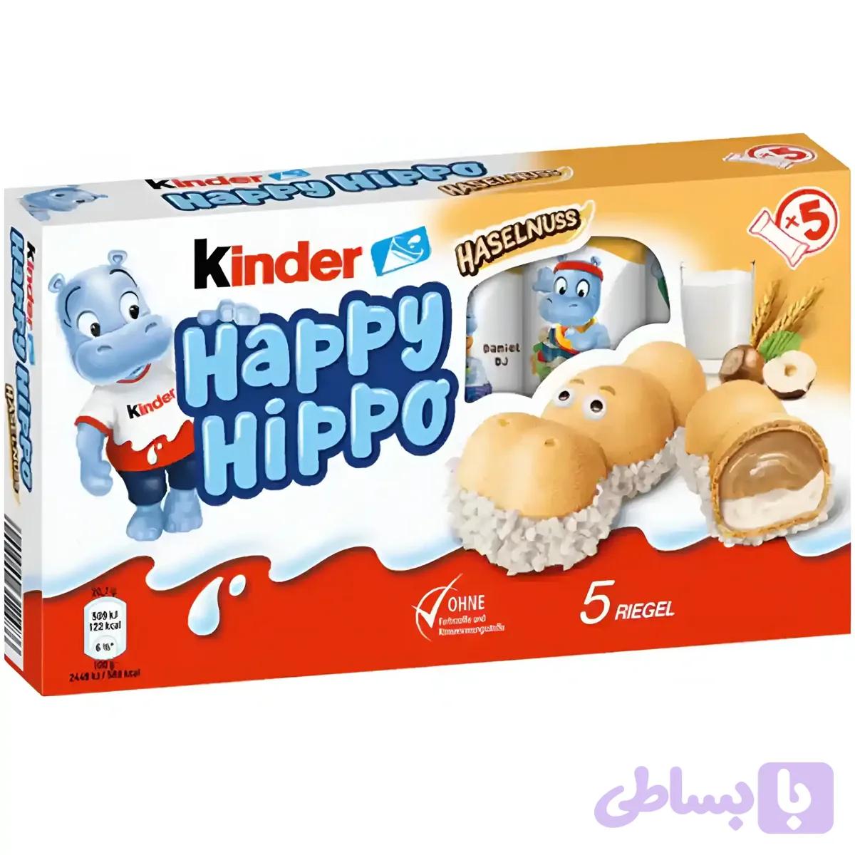 بیسکویت کیندر هپی هیپو با مغز کرم فندقی Kinder Happy Hippo بسته ۵ عددی وزن 103 گرم