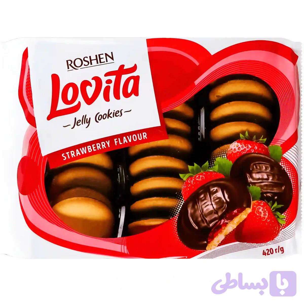 بیسکویت ژله‌ای روشن لاویتا توت فرنگی Roshen Strawberry وزن 420 گرم