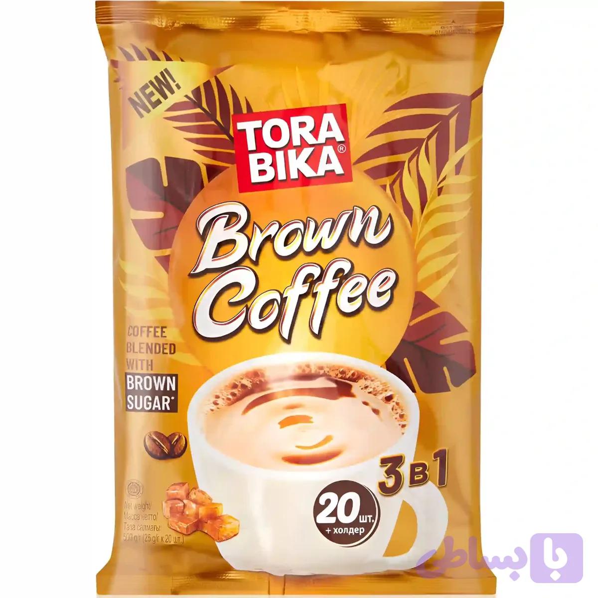 قهوه فوری 3 در 1 براون تورابیکا حاوی شکر قهوه ای Torabika Brown Coffee بسته 20 عددی
