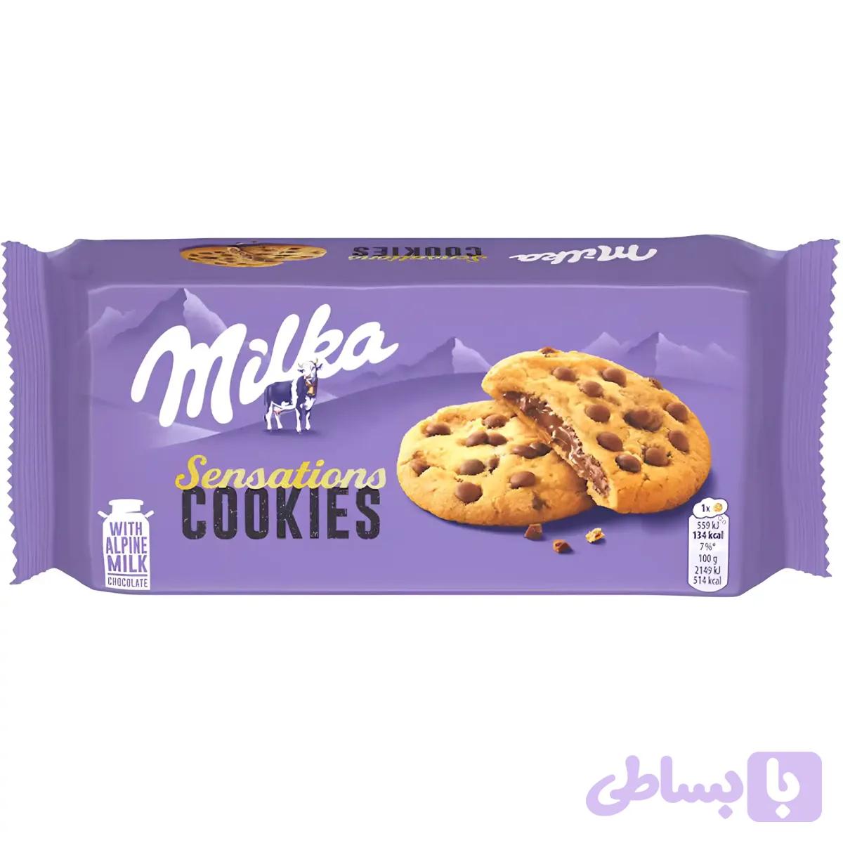 کوکی سنسیشن میلکا با مغز شیری شکلاتی Milka Sensation Cookies وزن ۱47 گرم