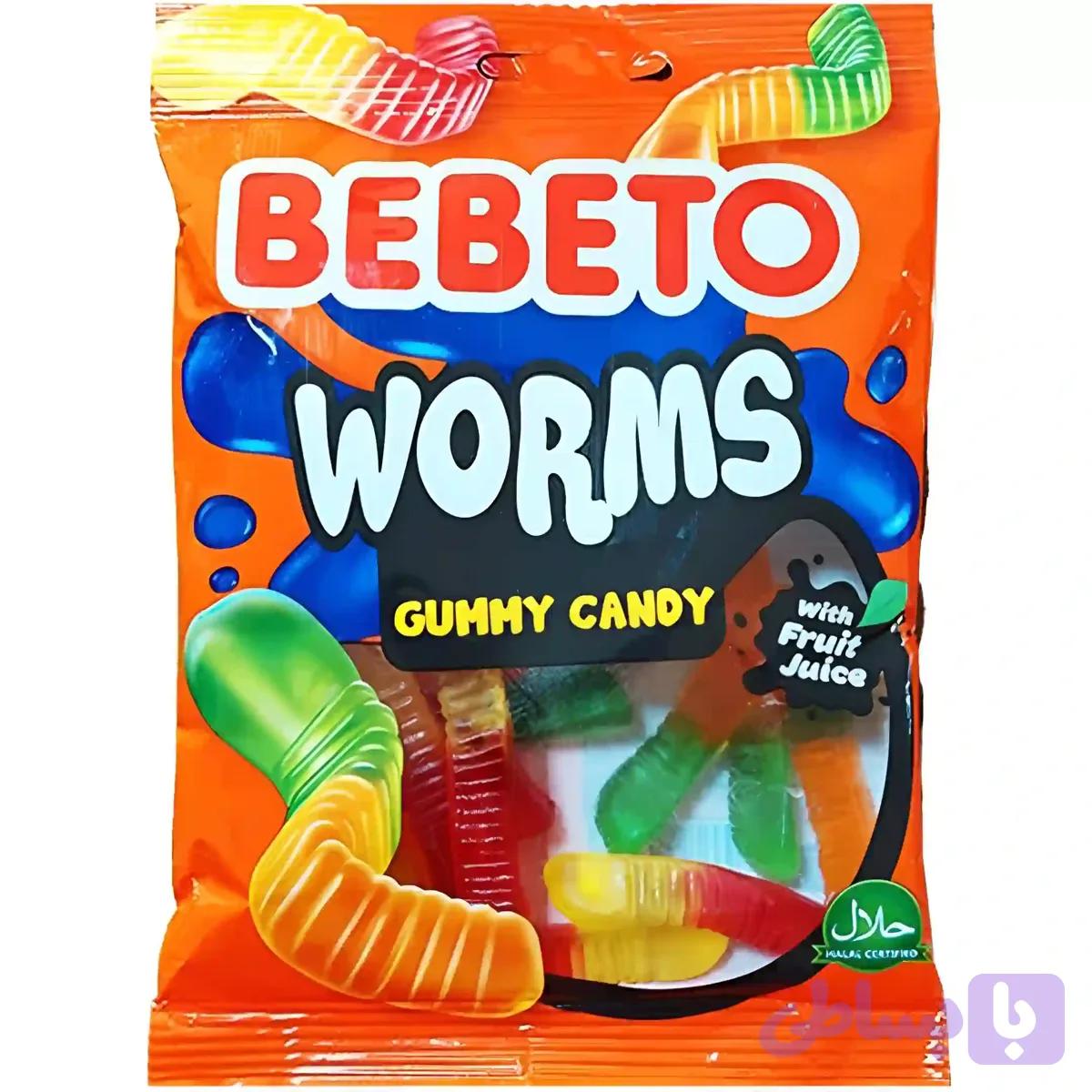 پاستیل ببتو مدل کرمی شکل Bebeto Worms وزن 80 گرم 3 عددی