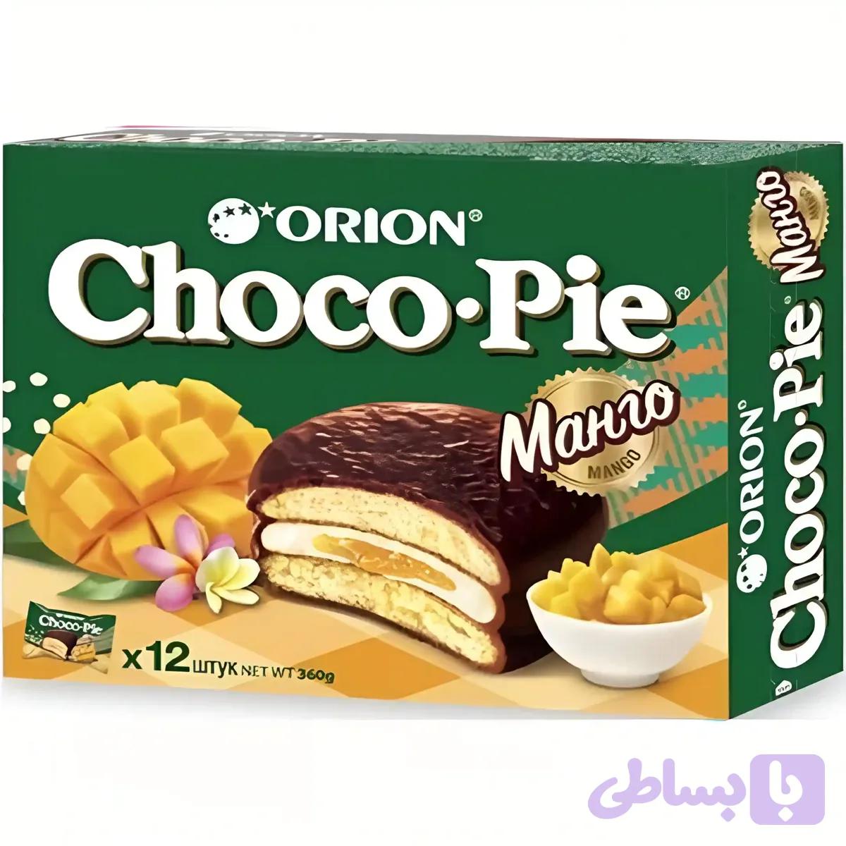 بیسکوئیت شوکو پای اوریون با کرم شکلاتی و انبه 12 عددی ORION Choco Pie Mango وزن 360 گرم