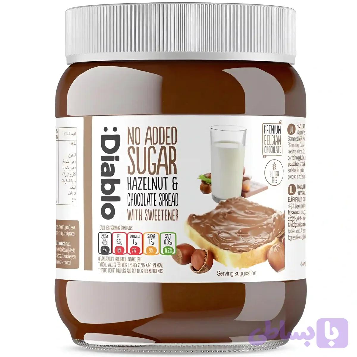 شکلات فندقی دیابلو بدون شکر افزوده Diablo Hazelnut & Chocolate Spread وزن ۳۵۰ گرم