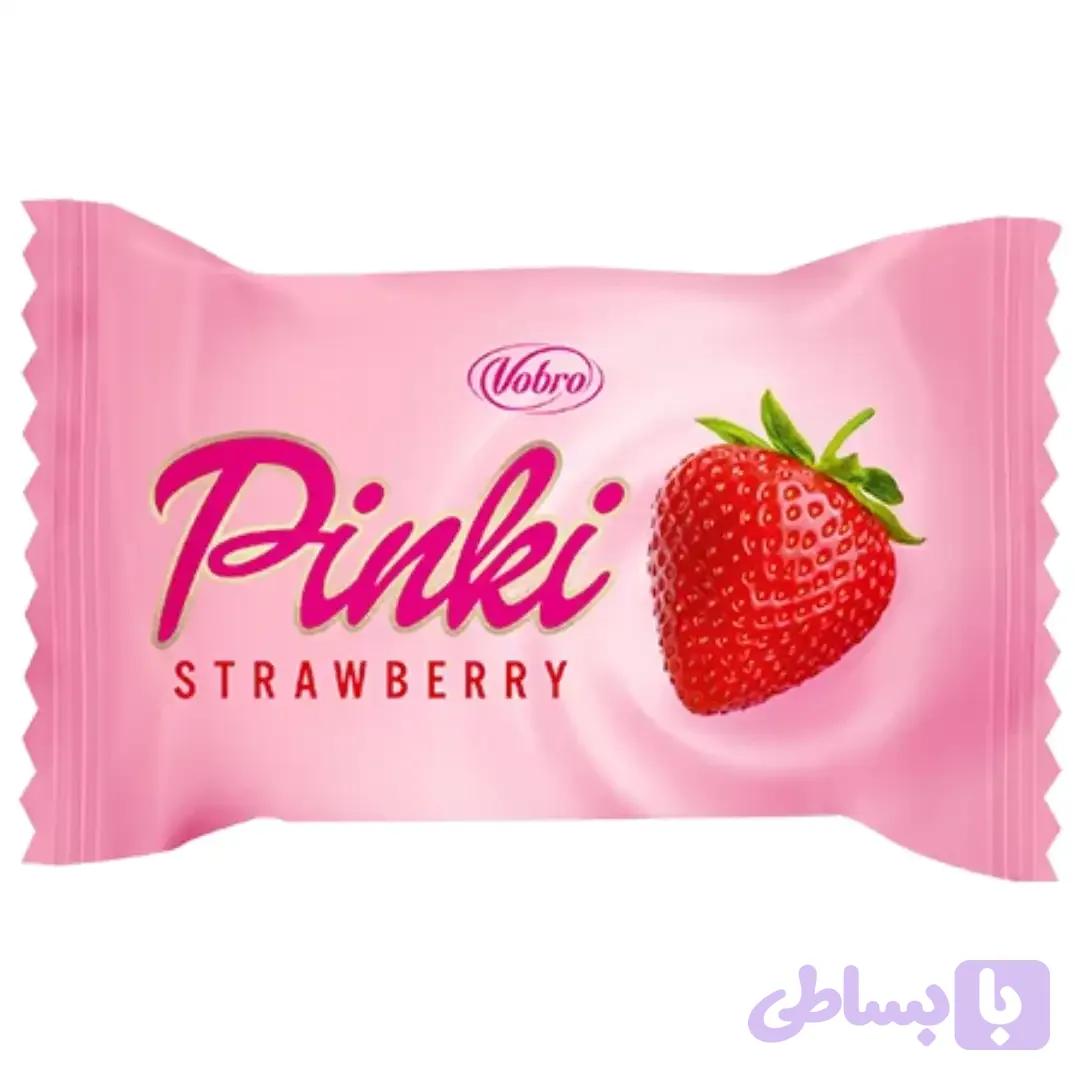 شکلات پینکی وبرو با مغز کرم توت‌ فرنگی و روکش کرم صورتی Vobro Pinki Strawberry بسته 1 کیلویی