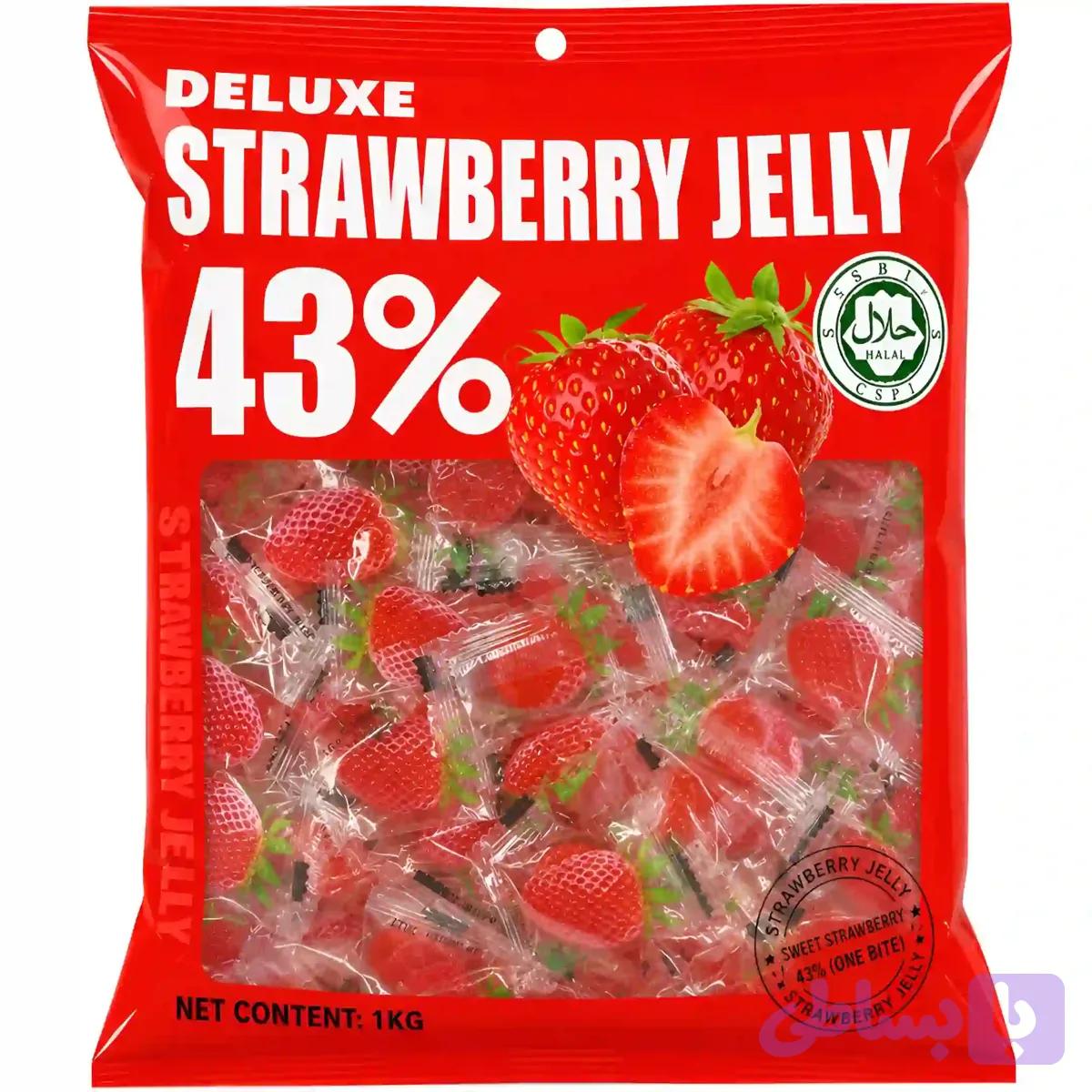 پاستیل دیلوکس Deluxe Strawberry Jelly حاوی 43% میوه طبیعی با طعم توت فرنگی بسته 1 کیلویی
