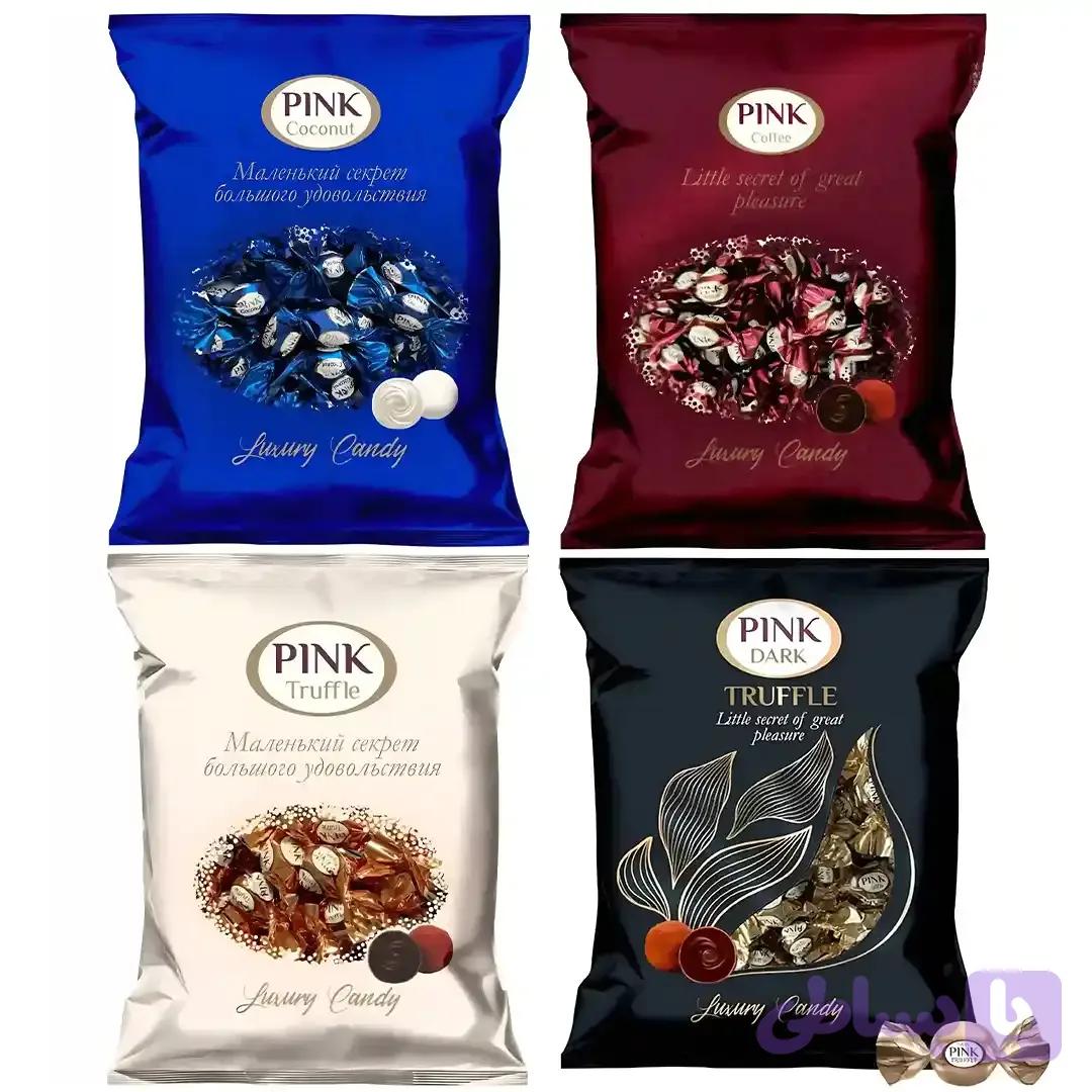 پک میکس شکلات های ترافل پینک Pink Truffle با طعم های تلخ،شکلاتی،قهوه،نارگیلی بسته 1 کیلویی