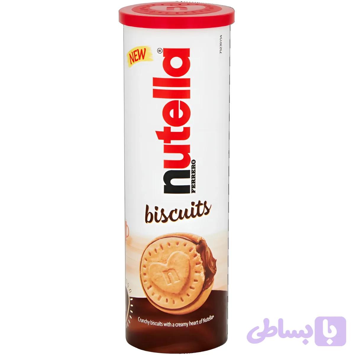 بیسکویت نوتلا با کرم شکلاتی استوانه‌ ای 12 عددی Nutella Biscuits وزن 166 گرم — تصویر 1