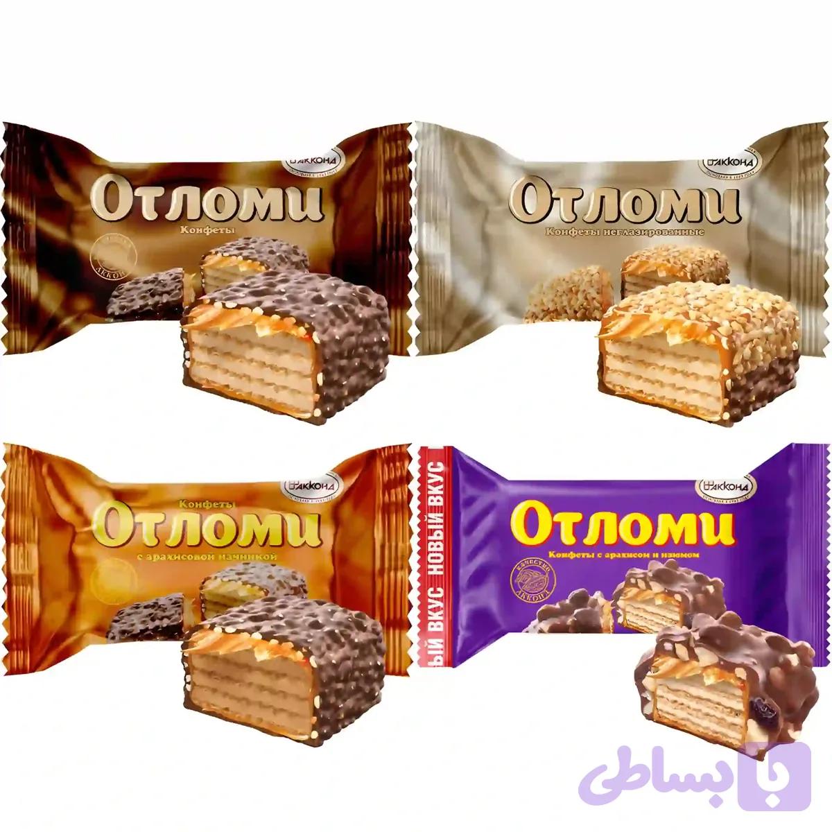 پک میکس ویفرهای اوتلومی آکوند Akkond Otlomi با کرم های شیری و روکش شکلاتی و کاراملی و بادام‌ زمینی و کشمش بسته 1 کیلویی