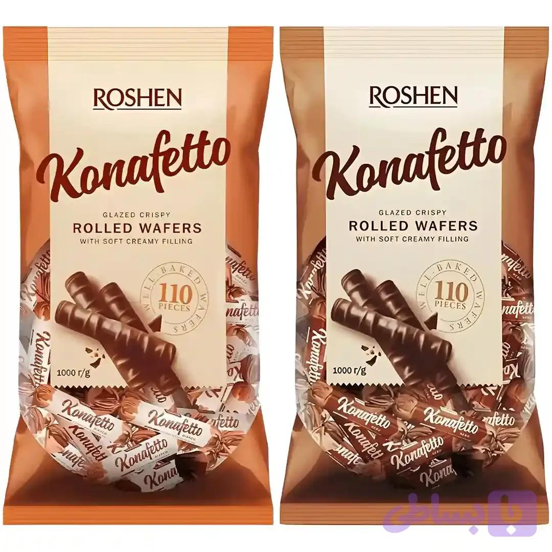 پک میکس ویفرهای رولی کانافتو روشن Roshen Konafetto با مغزهای کرم شکلاتی،شیری بسته 500 گرمی