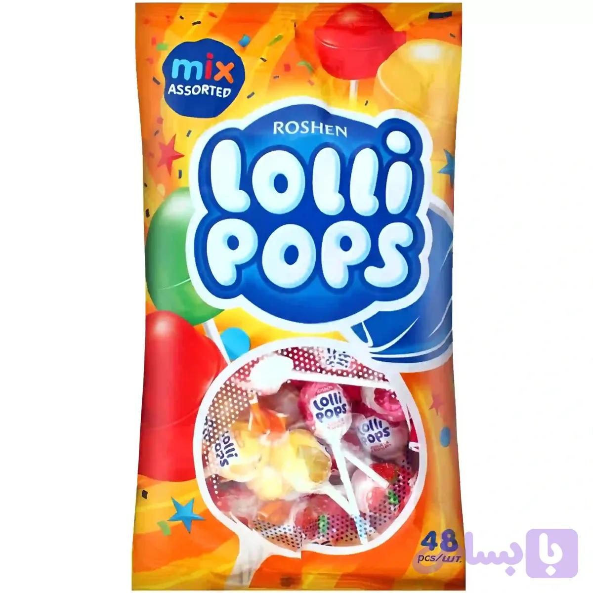آبنبات چوبی روشن لالی پاپس Roshen Lolli Pops با طعم میکس کوکتل 48 عددی