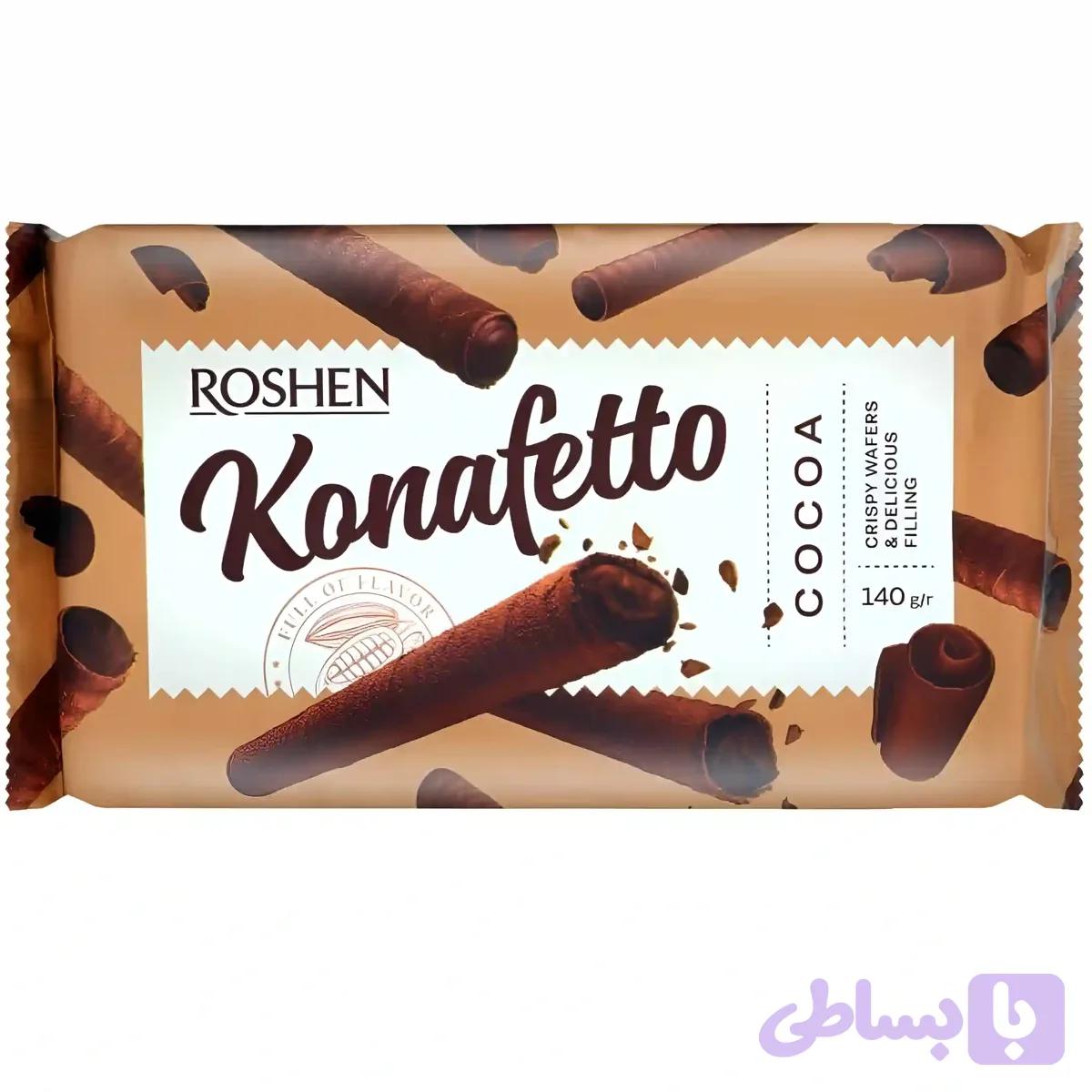 ویفر رولی کونافتو روشن شکلاتی Roshen Cocoa وزن 140 گرم