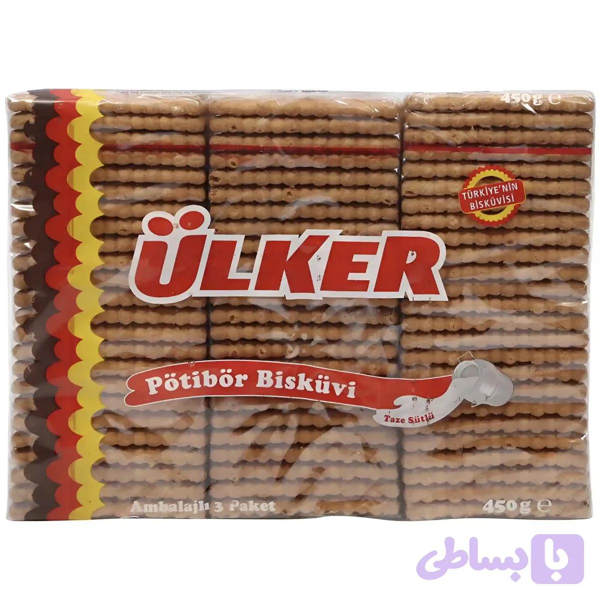 بیسکوییت پتی بور اولکر با کرم کاکائو Petit Beurre Biscuits With Cocoa بسته 3 عددی وزن 450 گرم
