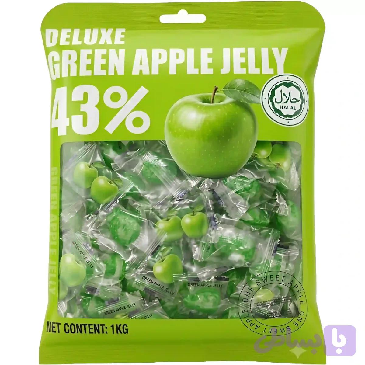 پاستیل دیلوکس Deluxe Green Apple Jelly حاوی 43% میوه طبیعی با طعم سیب سبز بسته 1 کیلویی