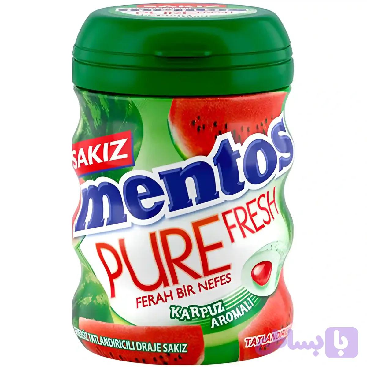 آدامس مغزدار بدون قند منتوس Mentos با طعم هندوانه مدل Pure Fresh وزن 60 گرم
