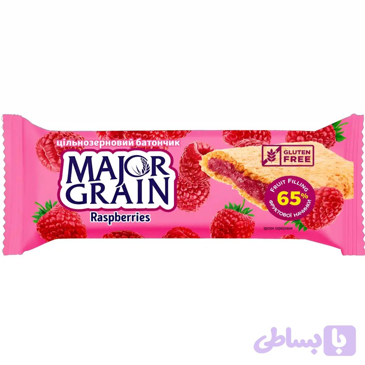 غلات بار رژیمی میجور گرین با مغز کرم تمشک Major Grain Raspberries وزن 40 گرم بسته 32 تایی