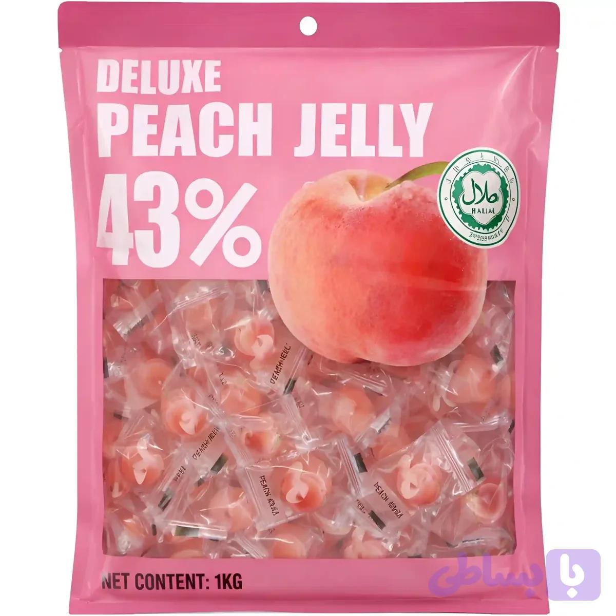 پاستیل دیلوکس Deluxe Peach Jelly حاوی 43% میوه طبیعی با طعم هلو بسته 1 کیلویی