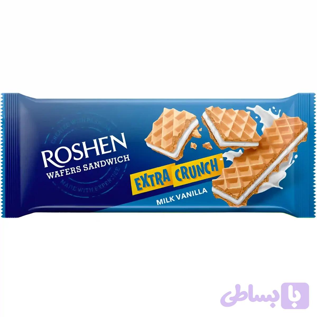 ویفر روشن اکسترا کرانچ وانیل شیری Roshen Milk Vanilla وزن 142 گرم