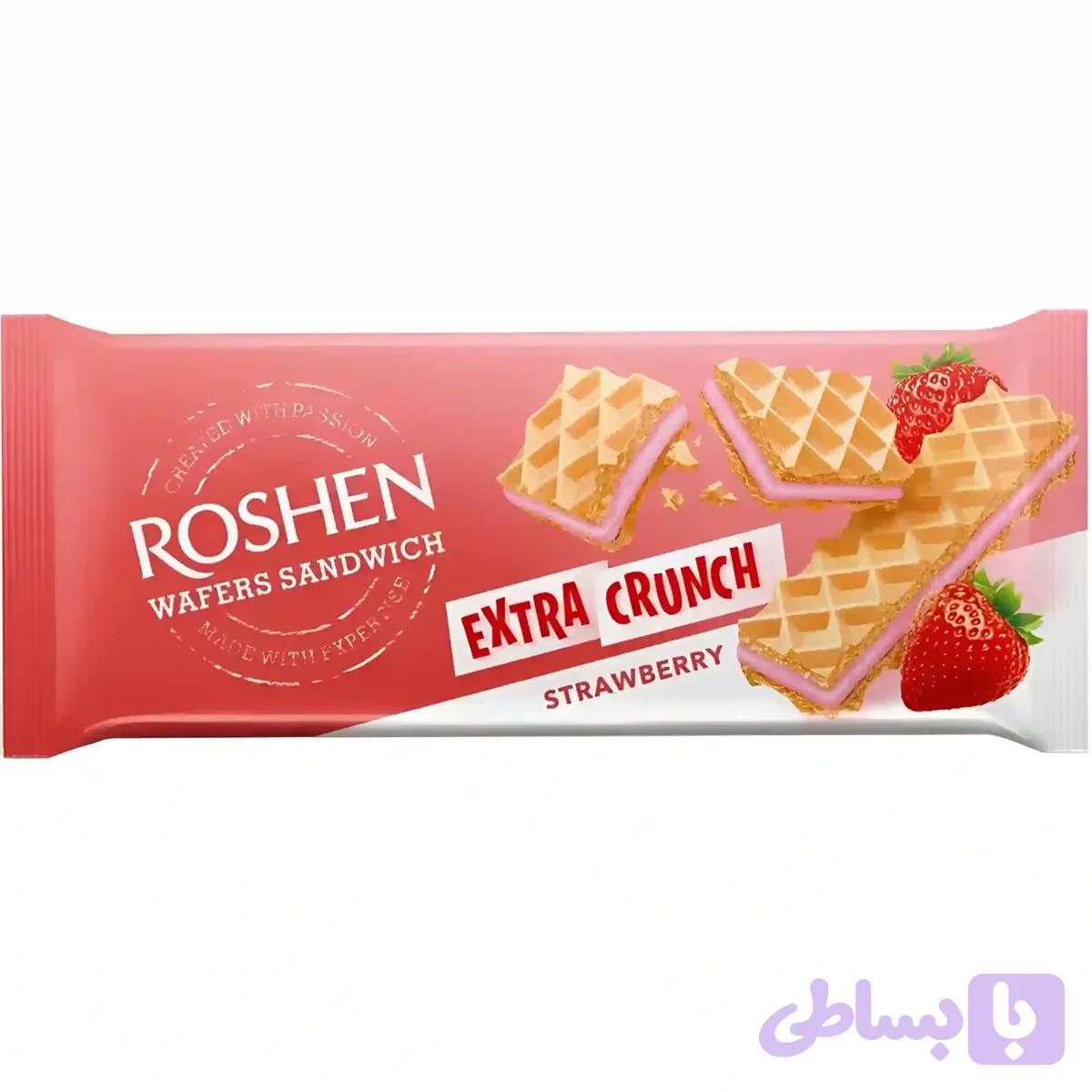 ویفر اکسترا کرانچ روشن با کرم توت فرنگی Roshen Extra Crunch Strawberry Cream وزن 142 گرم